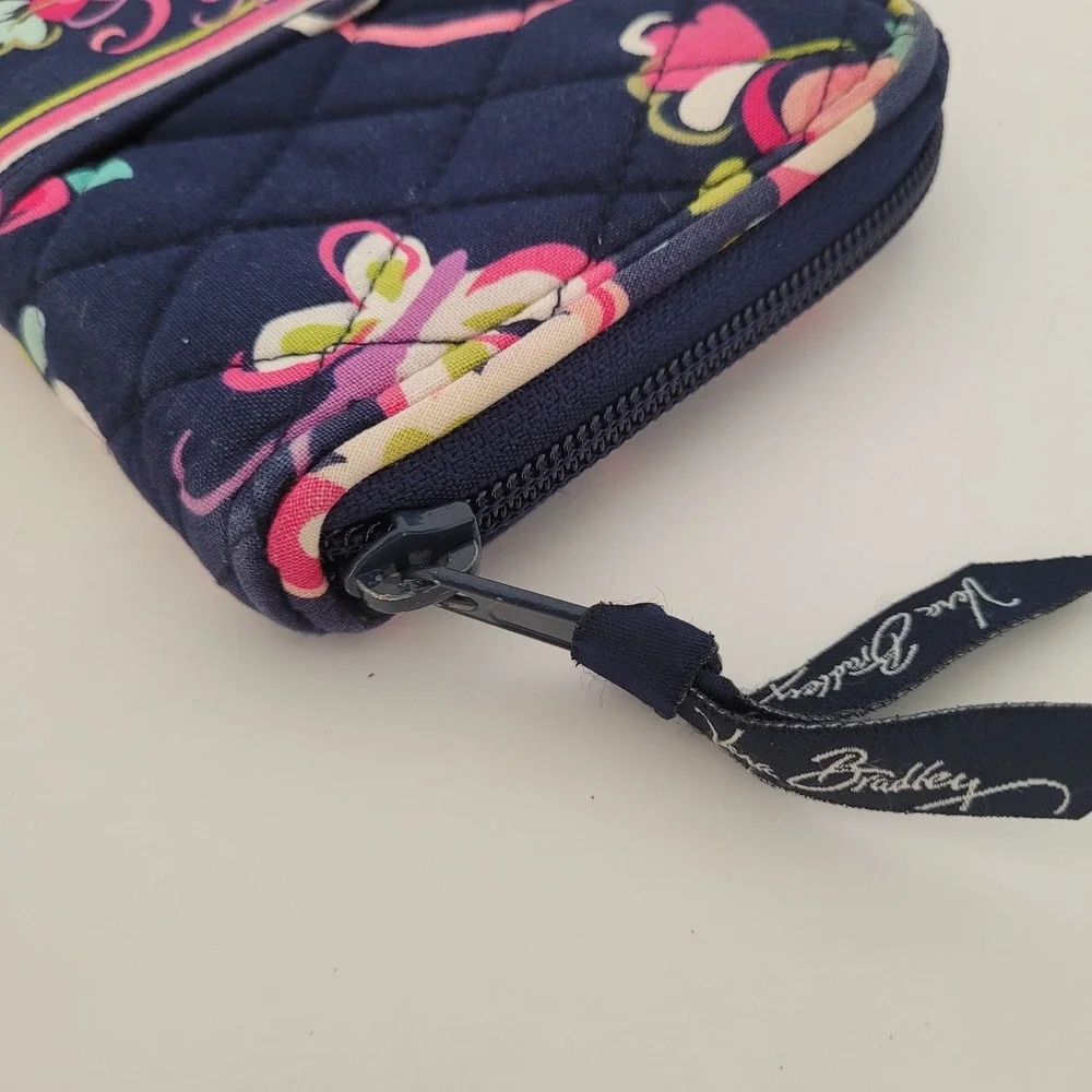 Vera Bradley Tutti Frutti Floral Quilted Zip Around Wallet Navy Pink Blue - Picture 8 of 9